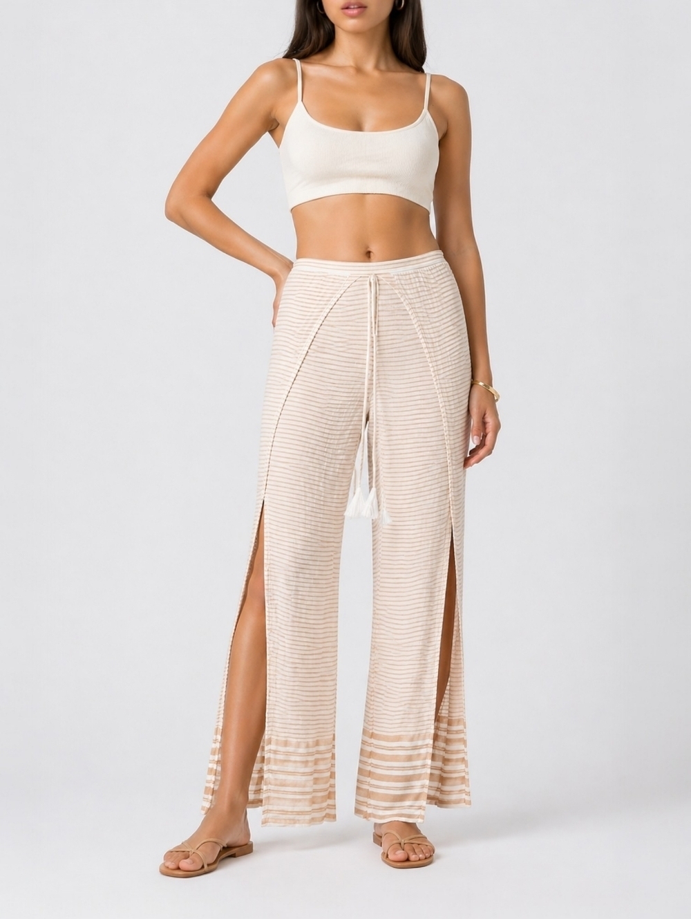 Faithfull The Brand Montero Wrap Pants Camp Cove Stripe Split Leg Beach Resort S